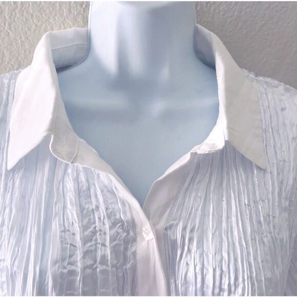 NWT Free People Satin Oversized Crinkle Button Up Shirt Blouse White Top sz M - Picture 2 of 14
